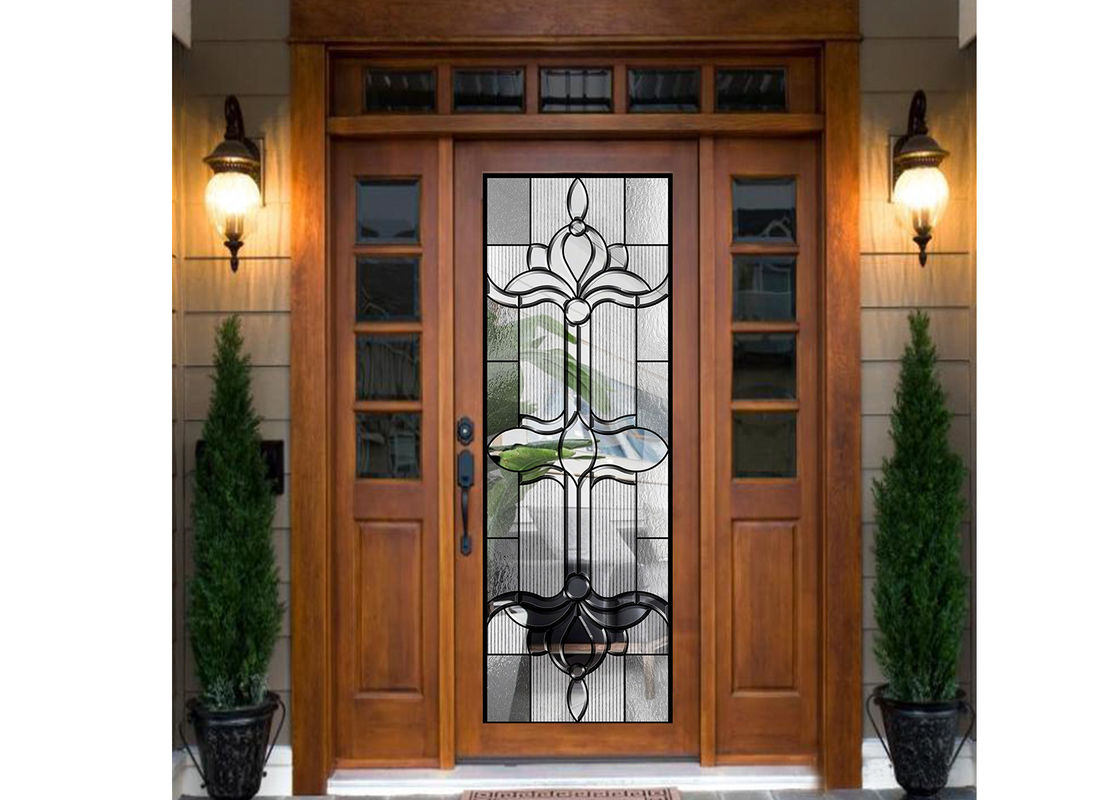 La puerta bordó las hojas de cristal del arte claro biselado, vidrio decorativo del panel
